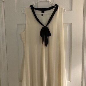 Cream and Black Tie Neck A-Line Dress